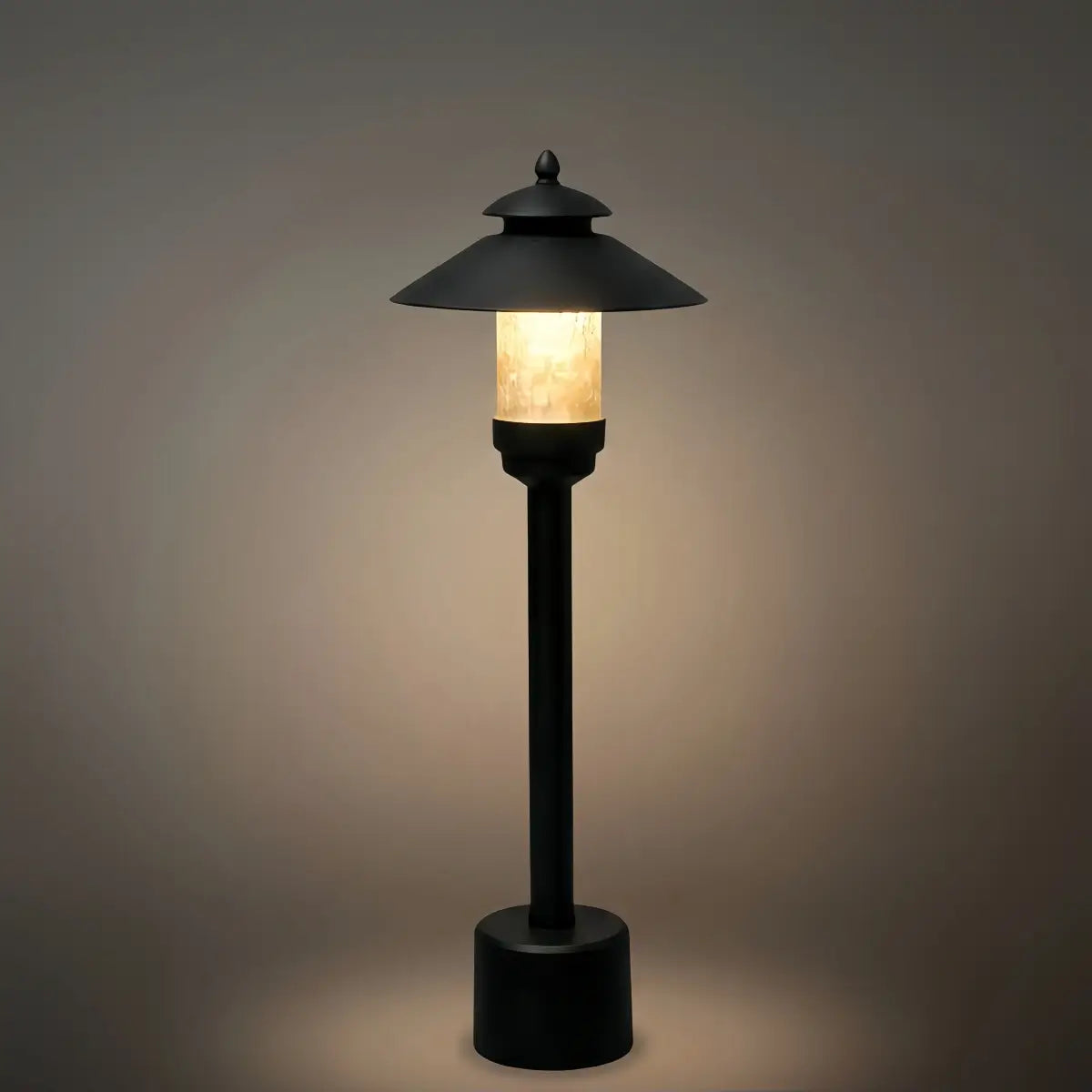 Modern Hooded Outdoor Pathway Light - Black Metal/Marble for Lawn - Flindria