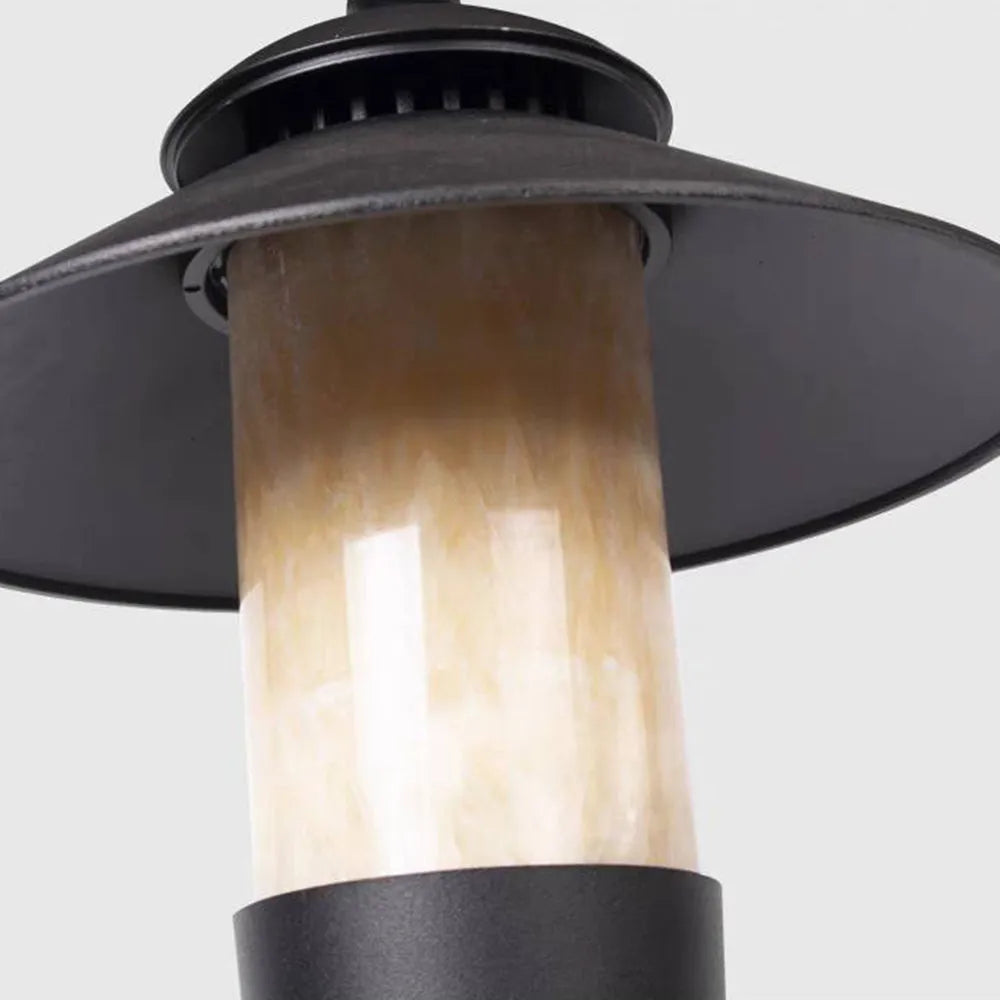Modern Hooded Outdoor Pathway Light - Black Metal/Marble for Lawn - Flindria