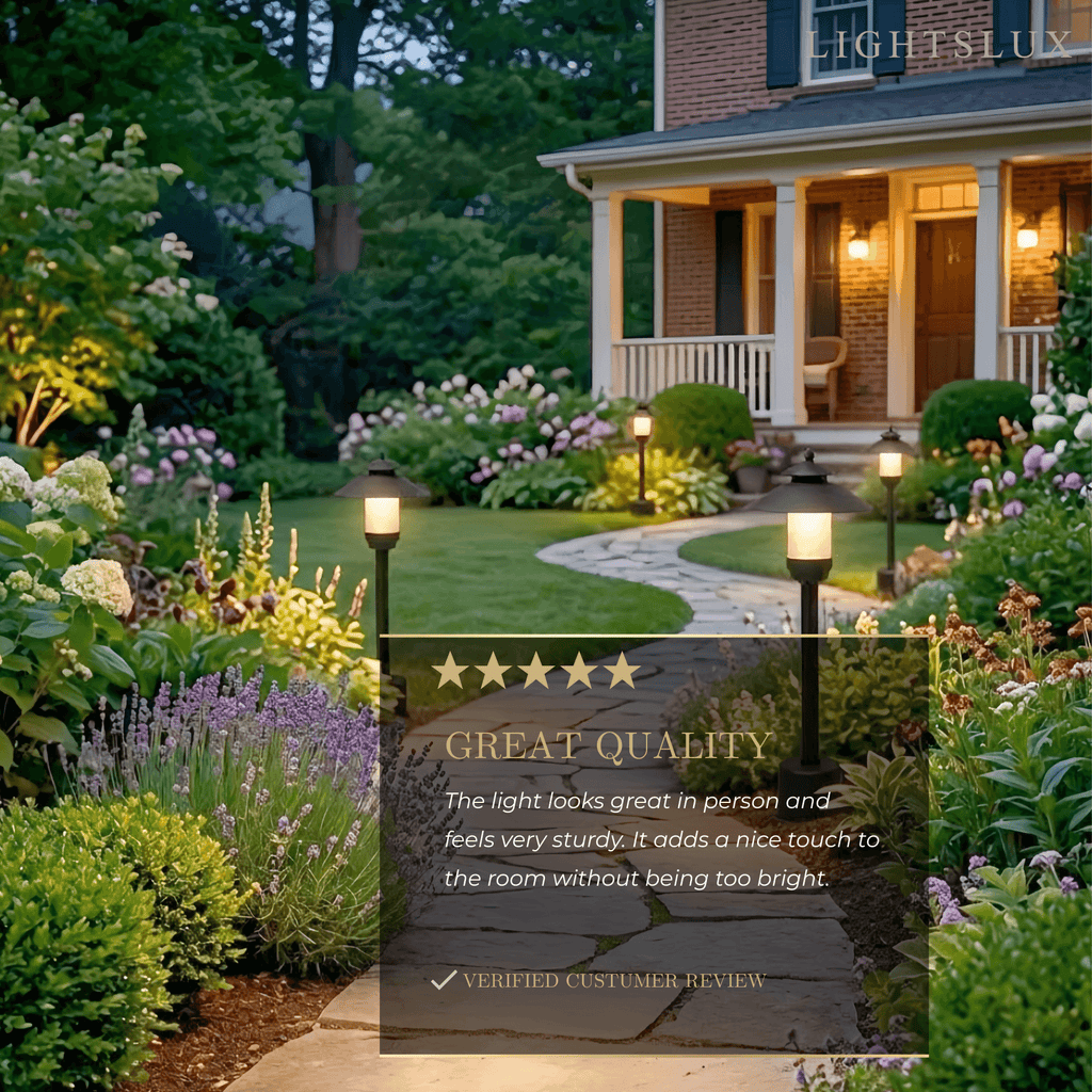 Modern Hooded Outdoor Pathway Light - Black Metal/Marble for Lawn - Flindria