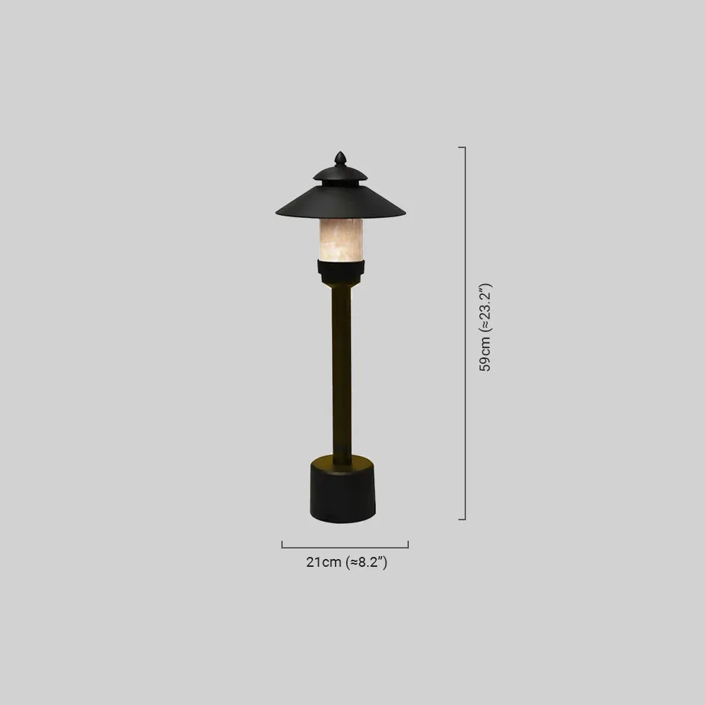 Modern Hooded Outdoor Pathway Light - Black Metal/Marble for Lawn - Flindria