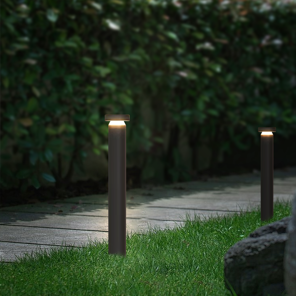 Lámpara cilíndrica minimalista para camino exterior - Metal negro/acrílico para césped - Flindria
