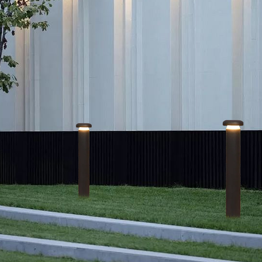 Lámpara cilíndrica minimalista para camino exterior - Metal negro/acrílico para césped - Flindria