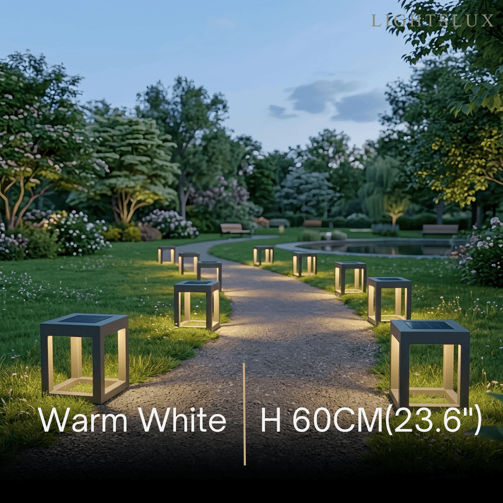 Lampe Solaire Moderne Carrée sur Pied - Métal Noir Résistant aux Intempéries pour Terrasse & Extérieur - Flindria