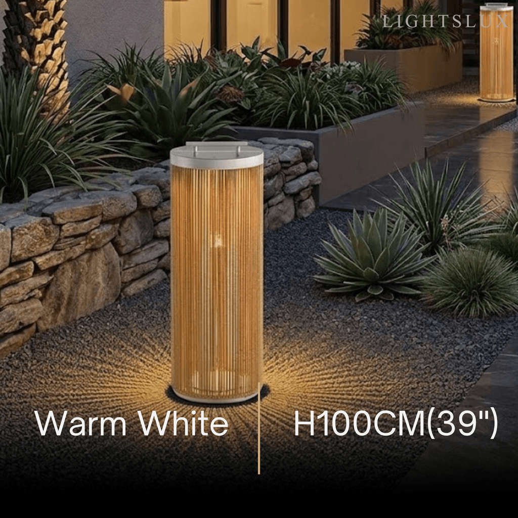 Farmhouse Cylindrical Floor Lamp – Metal Rattan for Outdoor Garden - Flindria