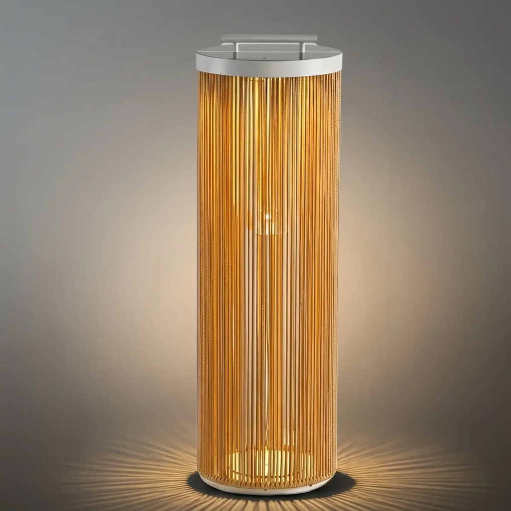 Farmhouse Cylindrical Floor Lamp – Metal Rattan for Outdoor Garden - Flindria