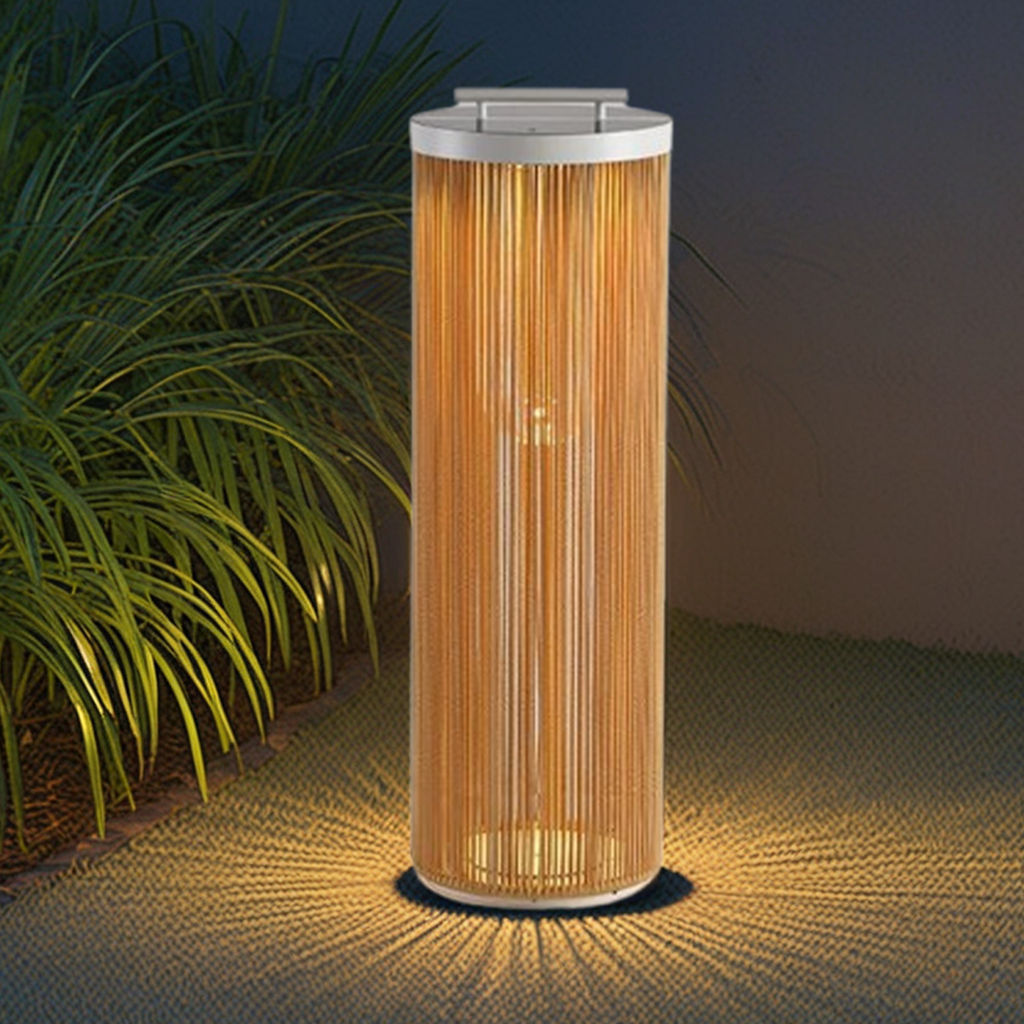 Farmhouse Cylindrical Floor Lamp – Metal Rattan for Outdoor Garden - Flindria