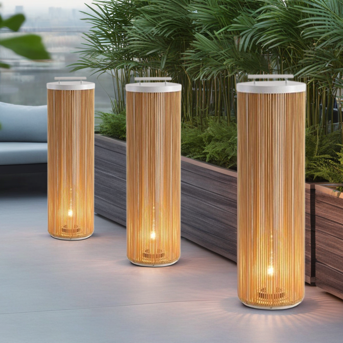 Farmhouse Cylindrical Floor Lamp – Metal Rattan for Outdoor Garden - Flindria
