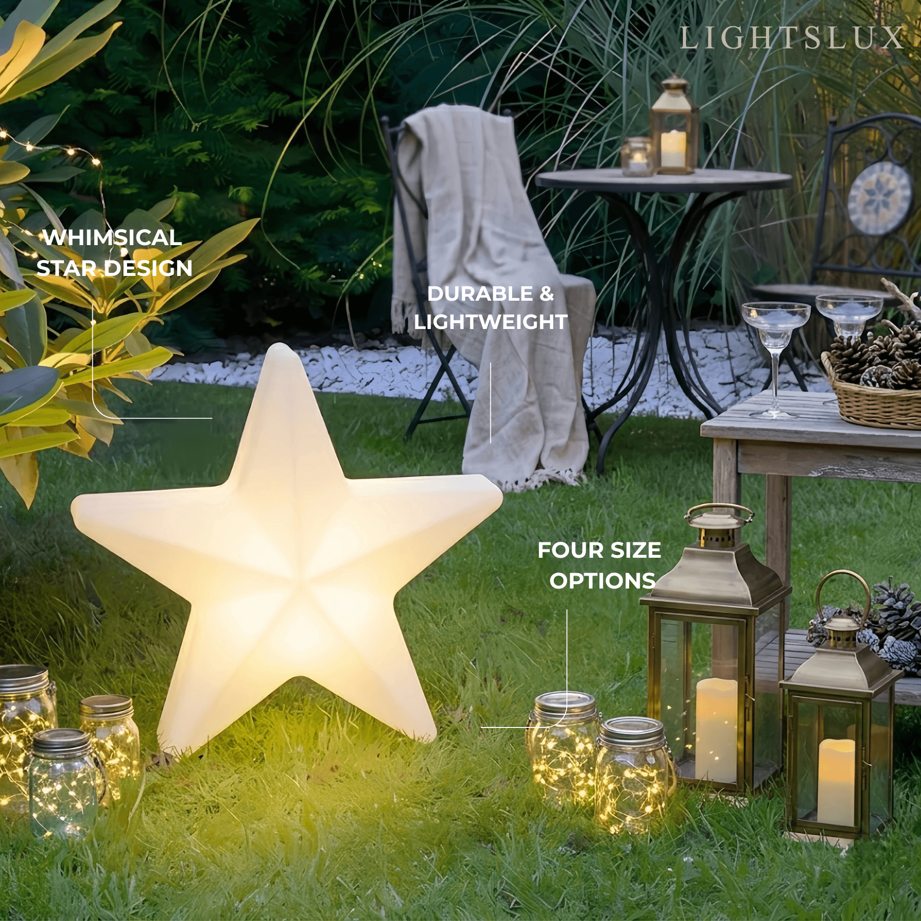 Modern Outdoor Path Lamp - White Acrylic Star Design Garden/Courtyard - Flindria
