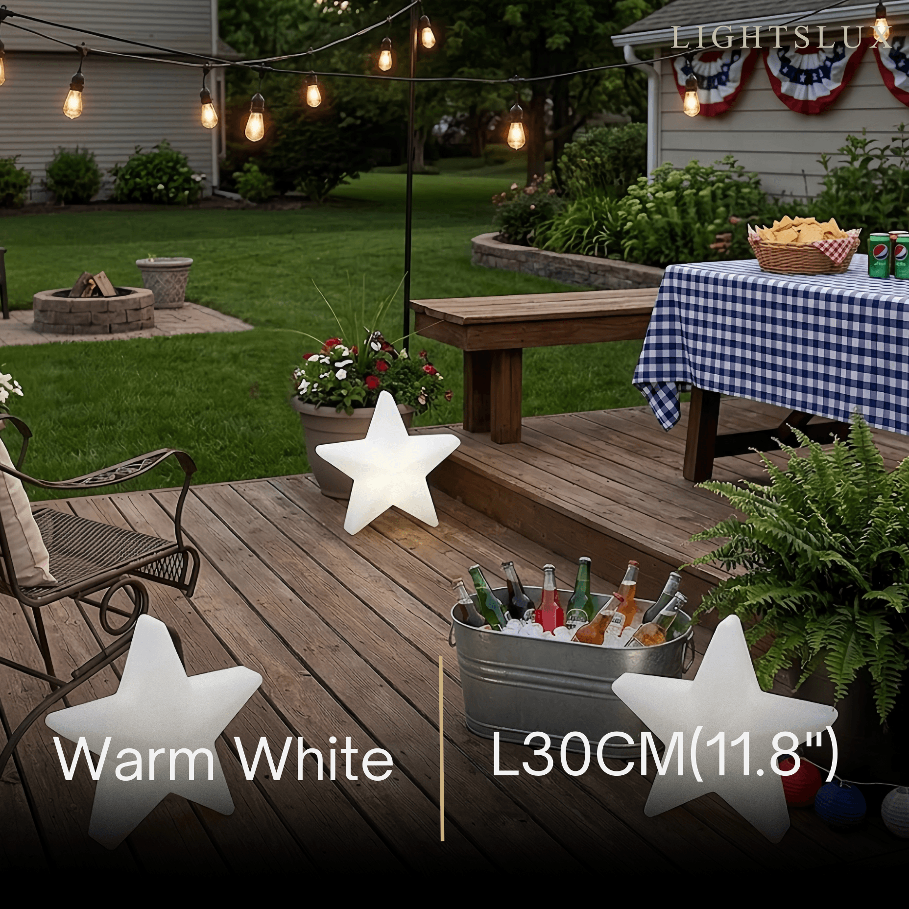 Modern Outdoor Path Lamp - White Acrylic Star Design Garden/Courtyard - Flindria