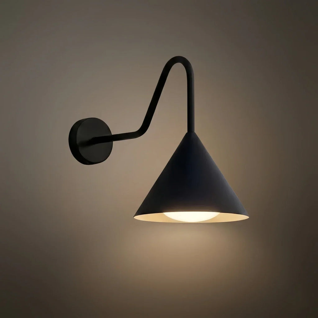 Lámpara de pared exterior cónica minimalista – Luz de metal negro para pared exterior - Flindria