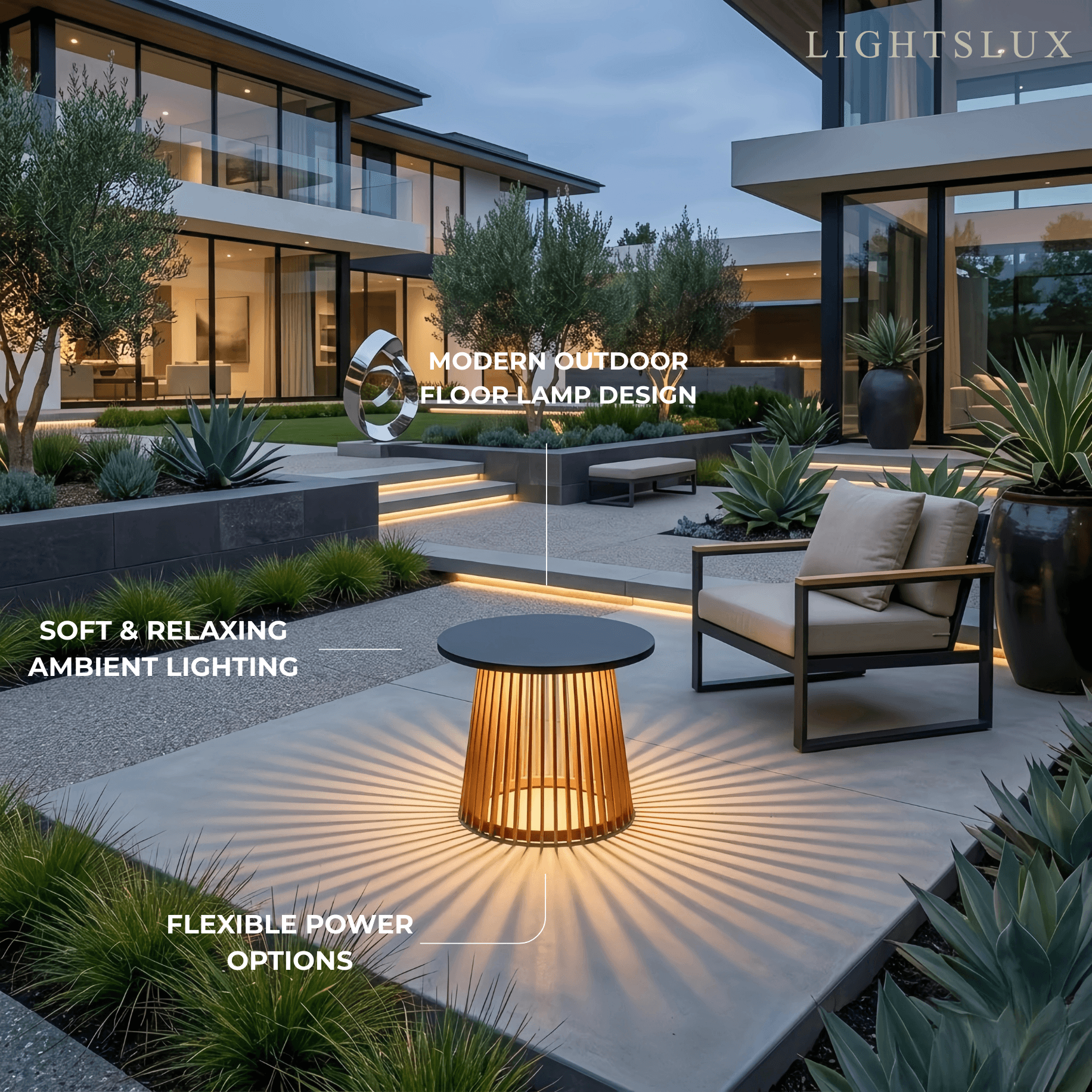 Lampadaire extérieur moderne - Métal noir et acrylique design cylindrique pour patio - Flindria