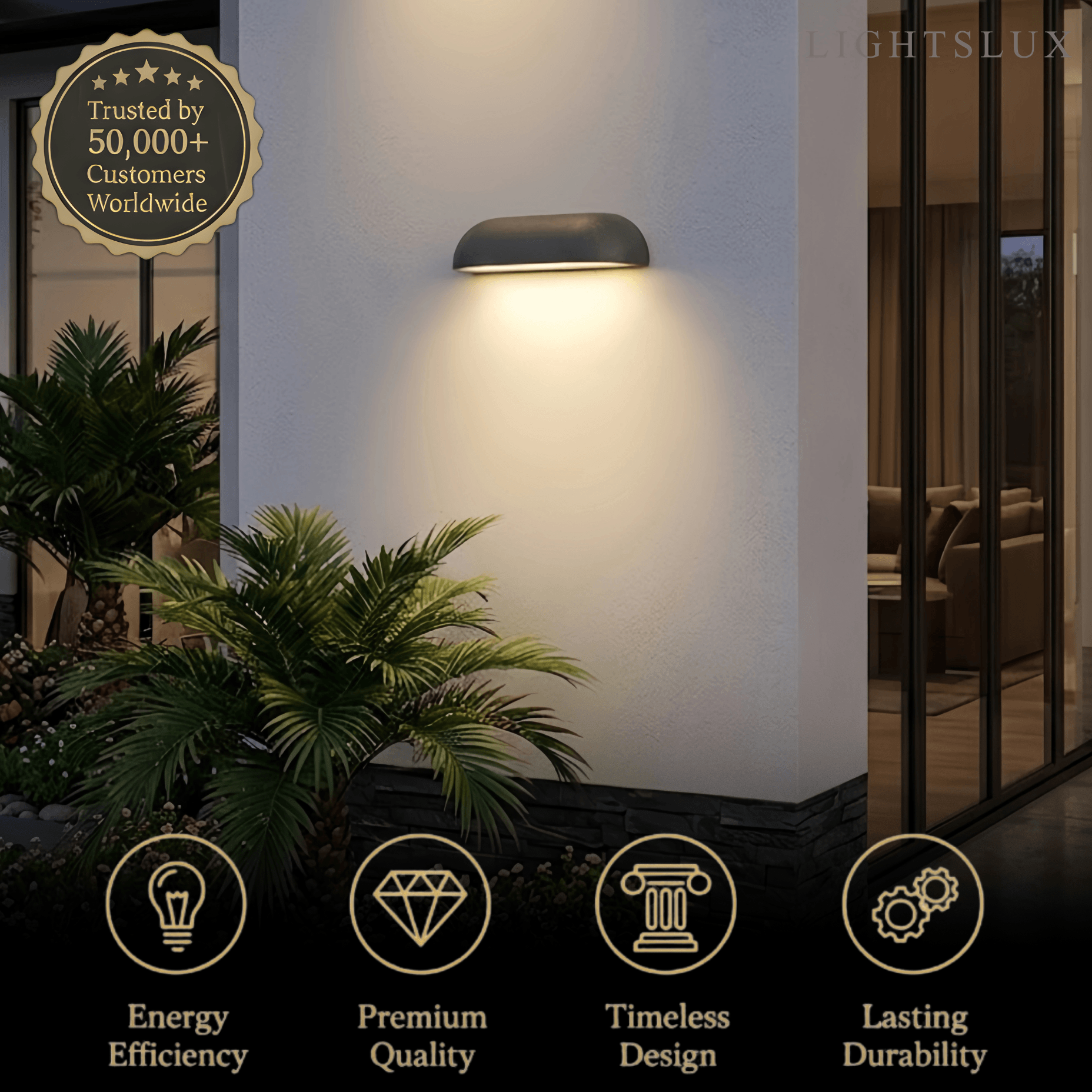 Modern Arched Outdoor Wall Lamp — Black/White Metal/Stone for Exterior - Flindria