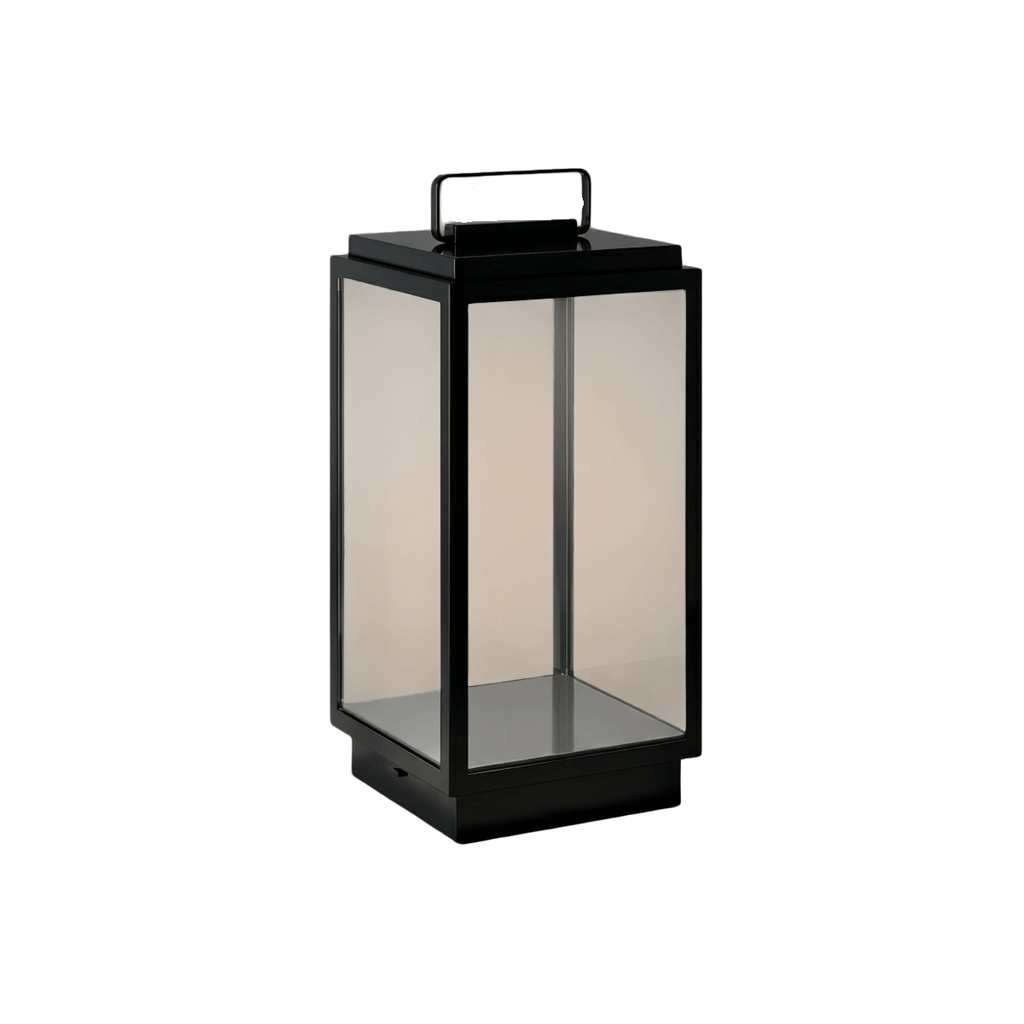 Lámpara de pie industrial para exterior - Diseño rectangular de metal negro y vidrio para jardín - Flindria