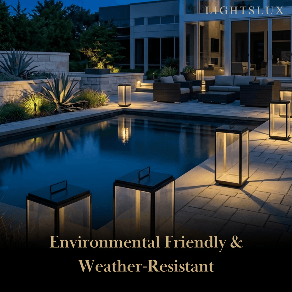 Lámpara de pie industrial para exterior - Diseño rectangular de metal negro y vidrio para jardín - Flindria