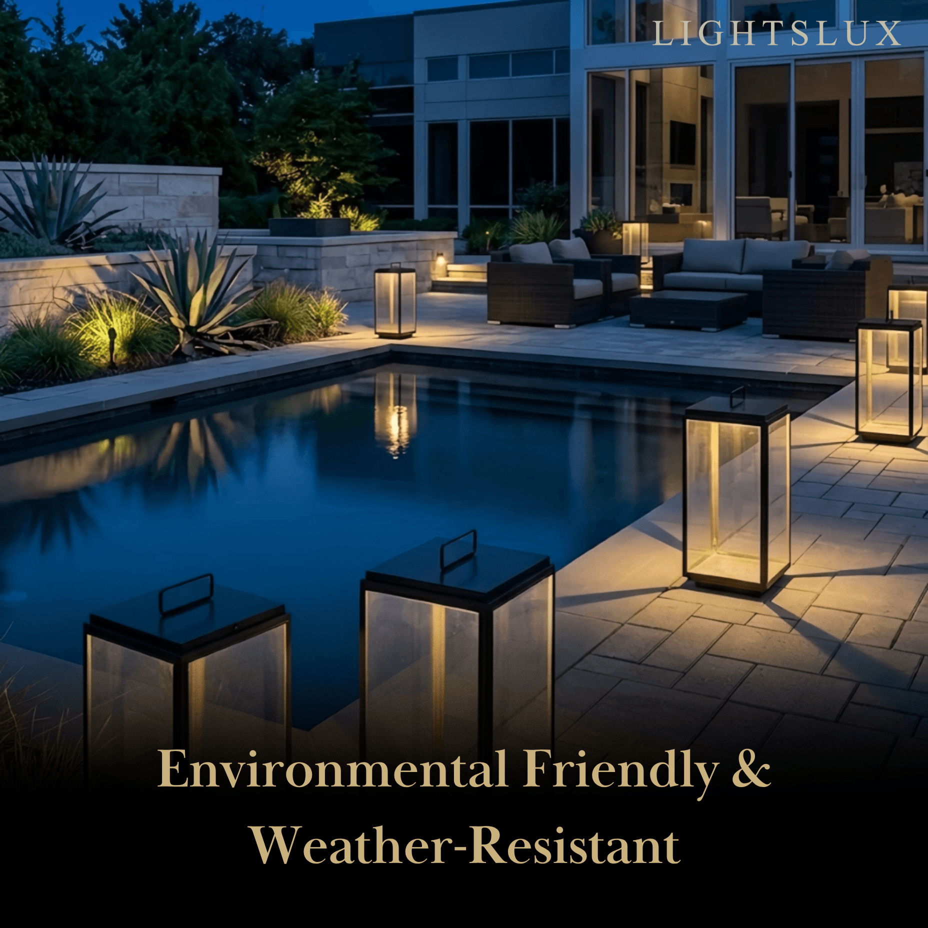 Lámpara de pie industrial para exterior - Diseño rectangular de metal negro y vidrio para jardín - Flindria