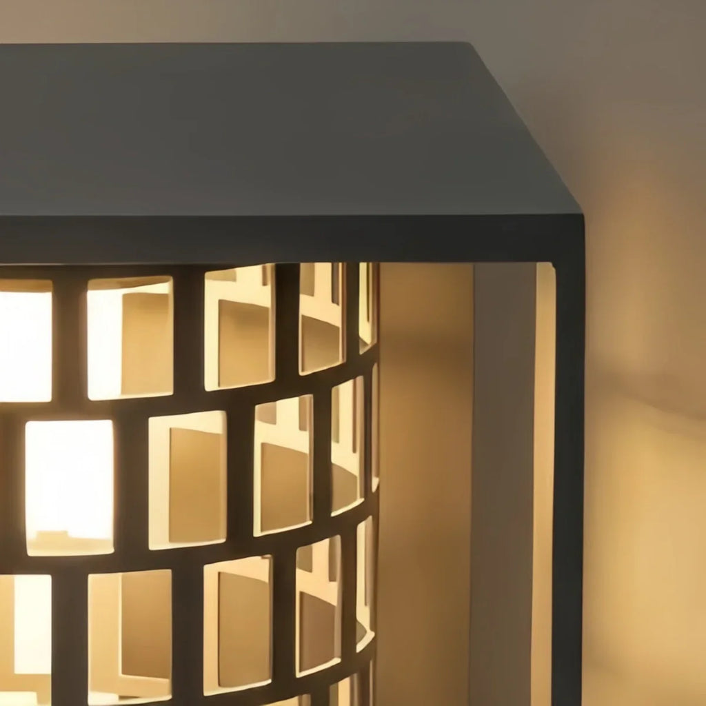 Art Deco Pillar Light - Dark Gray Square Metal & Acrylic Design for Garden - Flindria