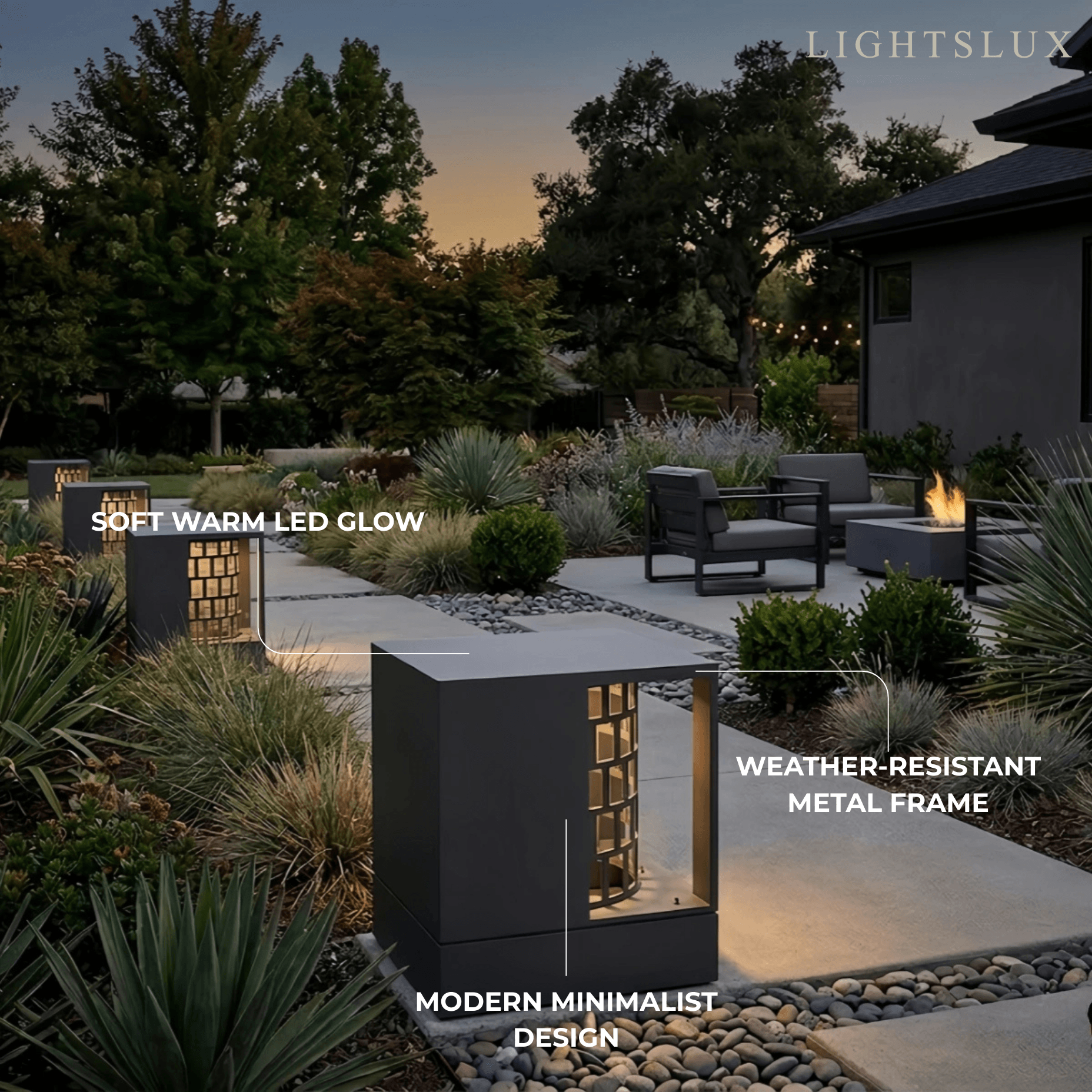 Art Deco Pillar Light - Dark Gray Square Metal & Acrylic Design for Garden - Flindria