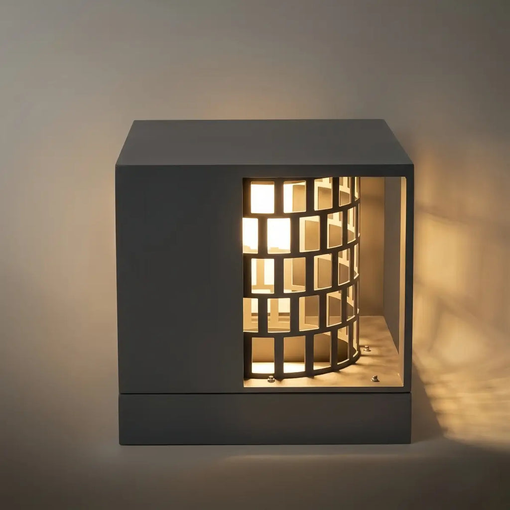 Art Deco Pillar Light - Dark Gray Square Metal & Acrylic Design for Garden - Flindria