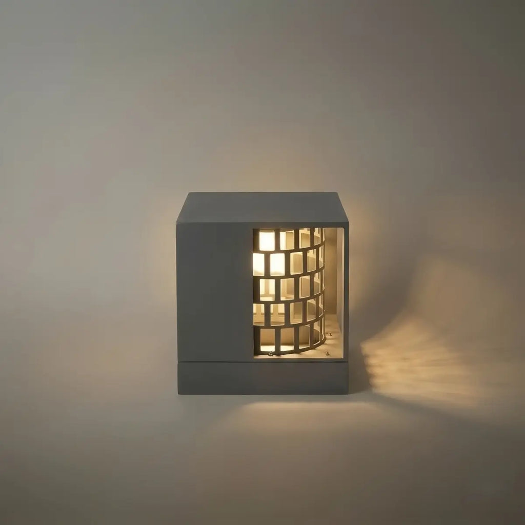 Art Deco Pillar Light - Dark Gray Square Metal & Acrylic Design for Garden - Flindria