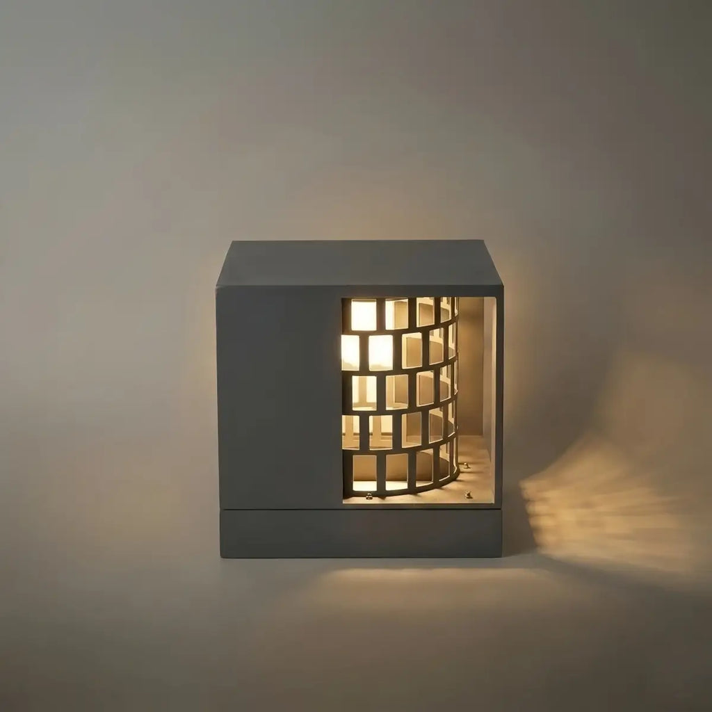 Art Deco Pillar Light - Dark Gray Square Metal & Acrylic Design for Garden - Flindria