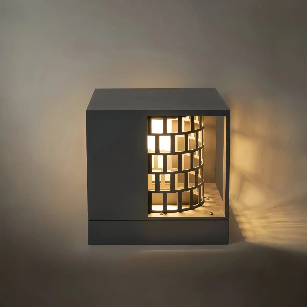 Art Deco Pillar Light - Dark Gray Square Metal & Acrylic Design for Garden - Flindria