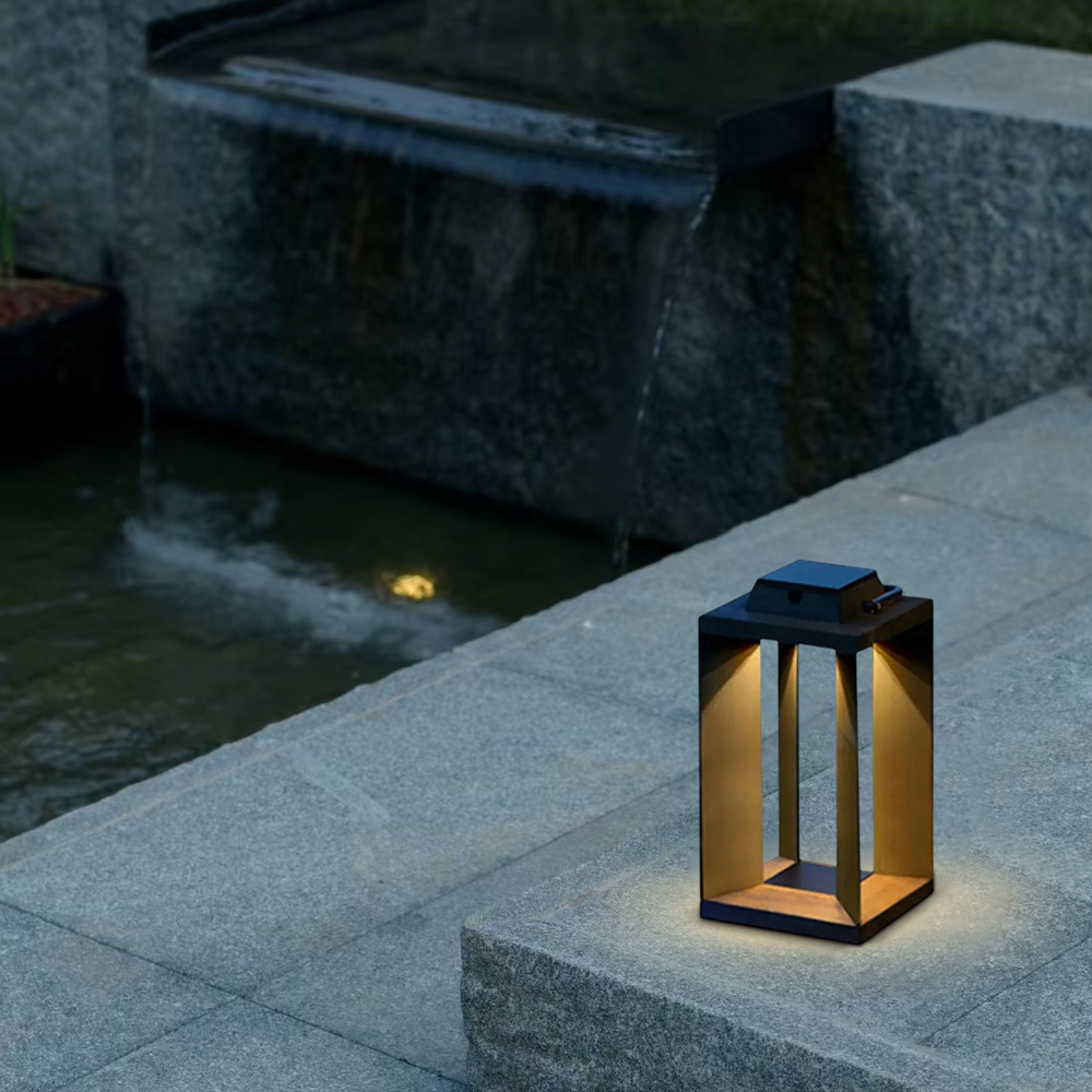 Modern Solar Floor Lamp - Black Metal & Acrylic Rectangular for Outdoor - Flindria