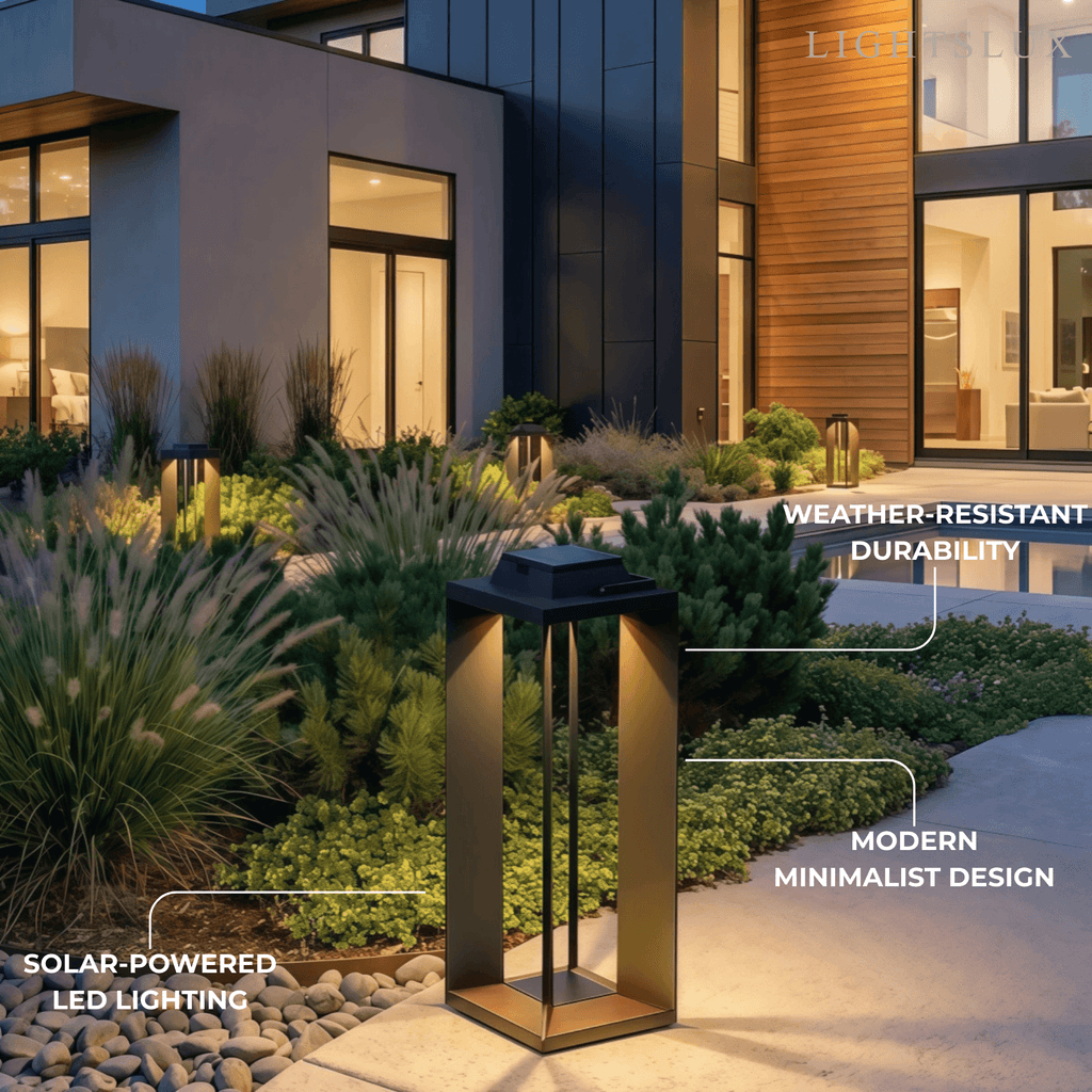 Modern Solar Floor Lamp - Black Metal & Acrylic Rectangular for Outdoor - Flindria