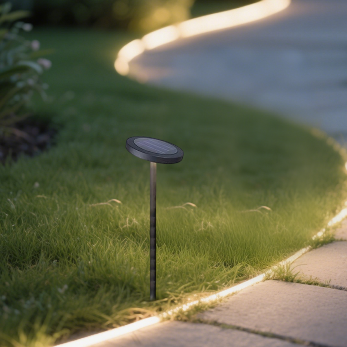 Luz solar minimalista para camino – Metal negro y acrílico para jardín - Flindria