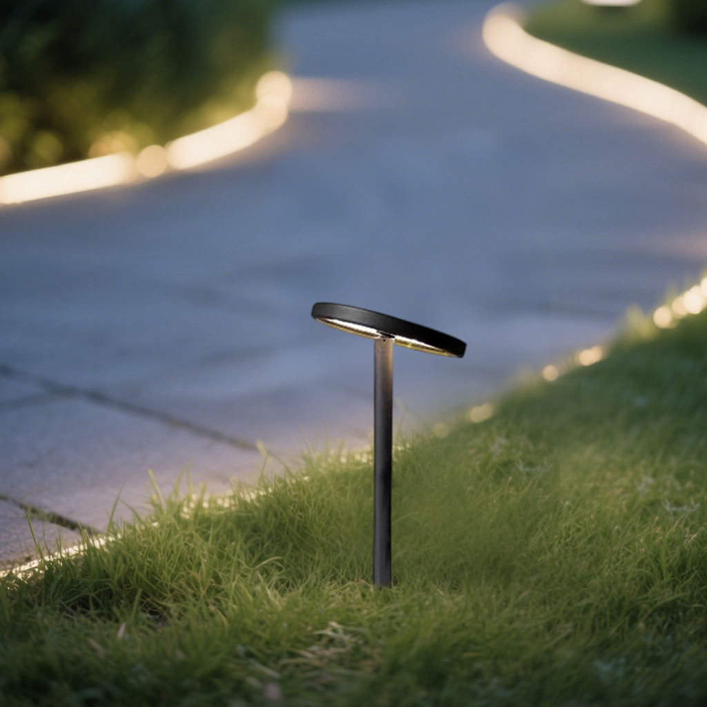 Luz solar minimalista para camino – Metal negro y acrílico para jardín - Flindria