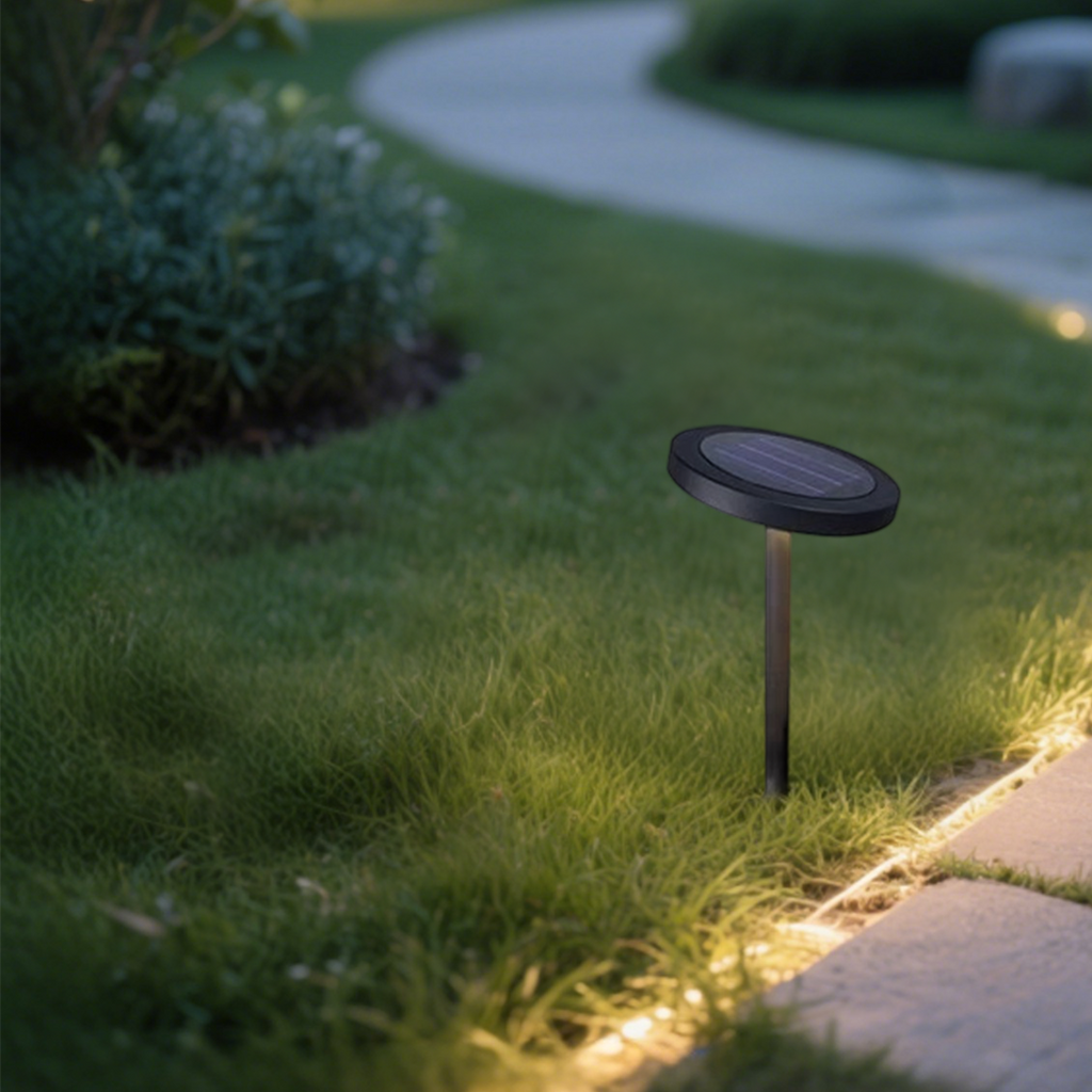Luz solar minimalista para camino – Metal negro y acrílico para jardín - Flindria