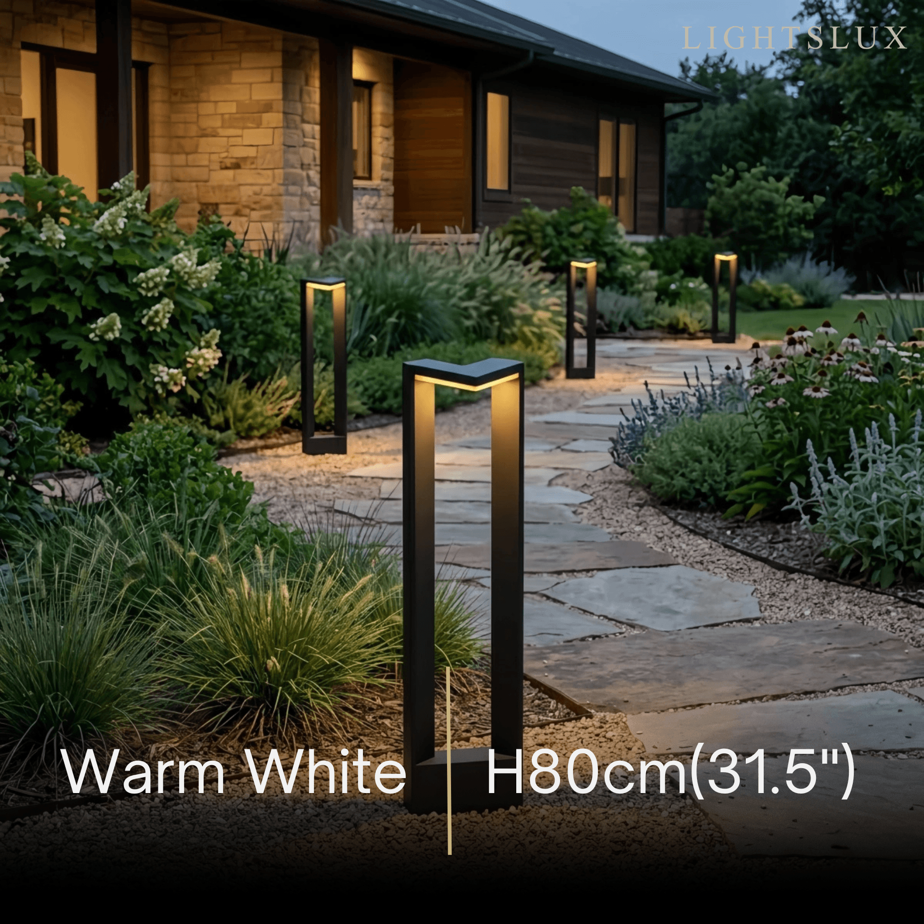Luz minimalista para camino exterior en ángulo recto - Metal negro para patio - Flindria