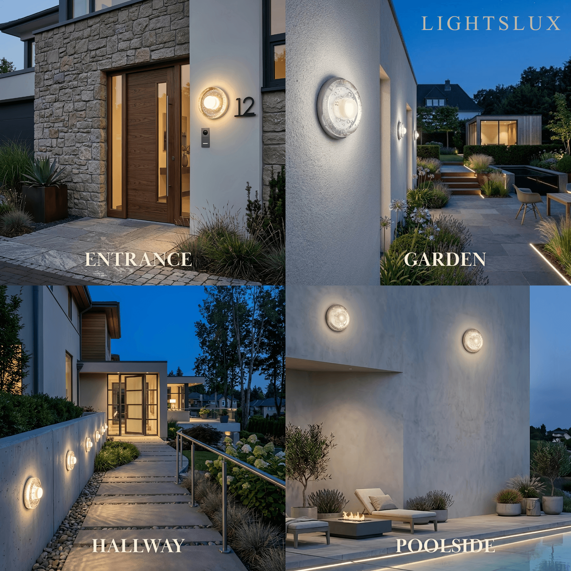 Modern Outdoor Wall Lamp - Clear Glass & Metal Round Design for Garden - Flindria