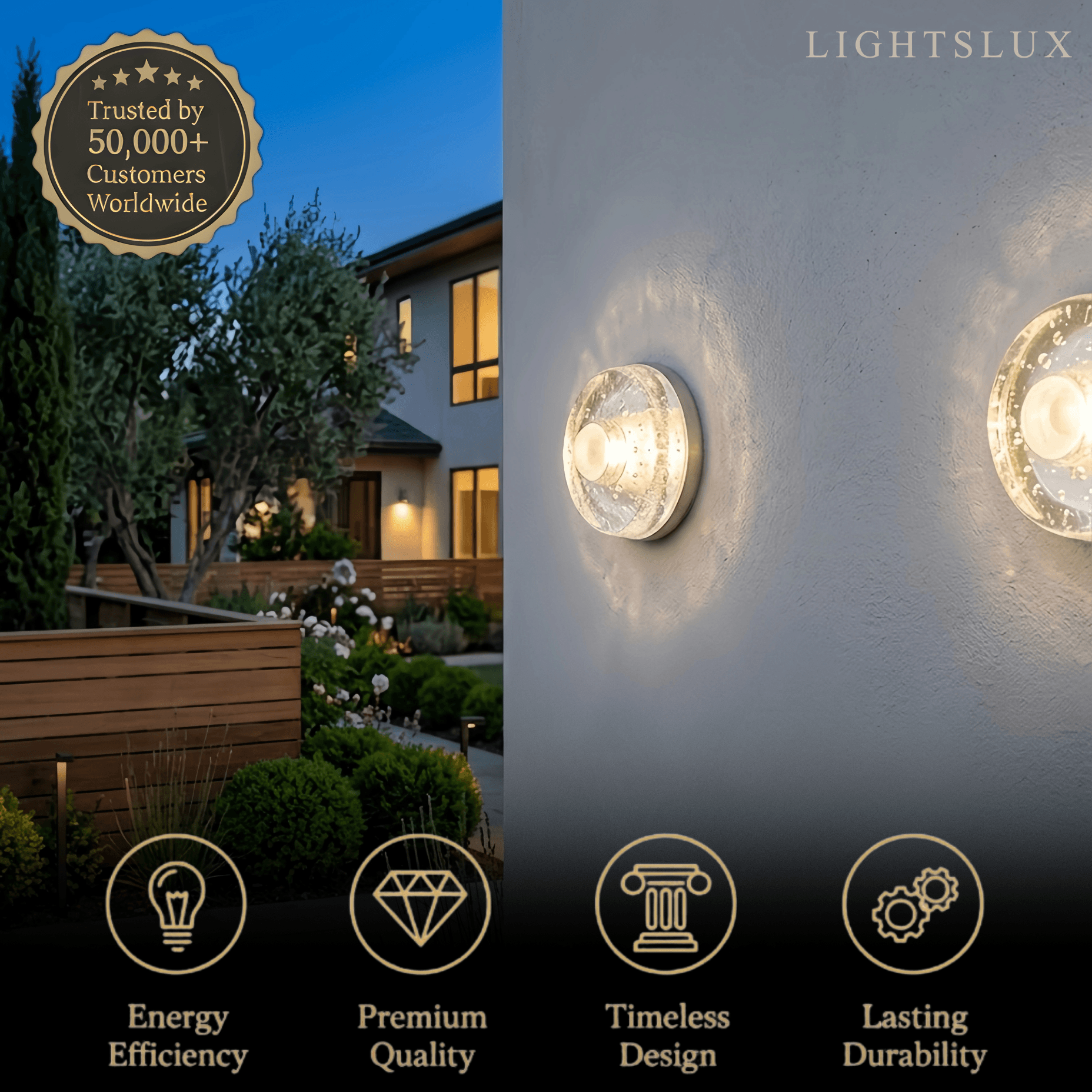 Modern Outdoor Wall Lamp - Clear Glass & Metal Round Design for Garden - Flindria