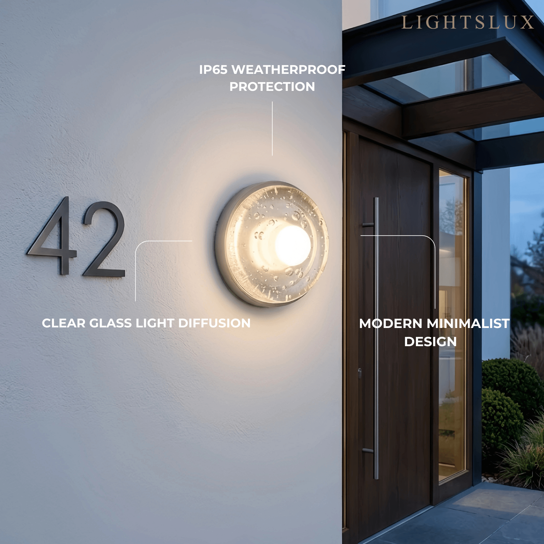 Modern Outdoor Wall Lamp - Clear Glass & Metal Round Design for Garden - Flindria