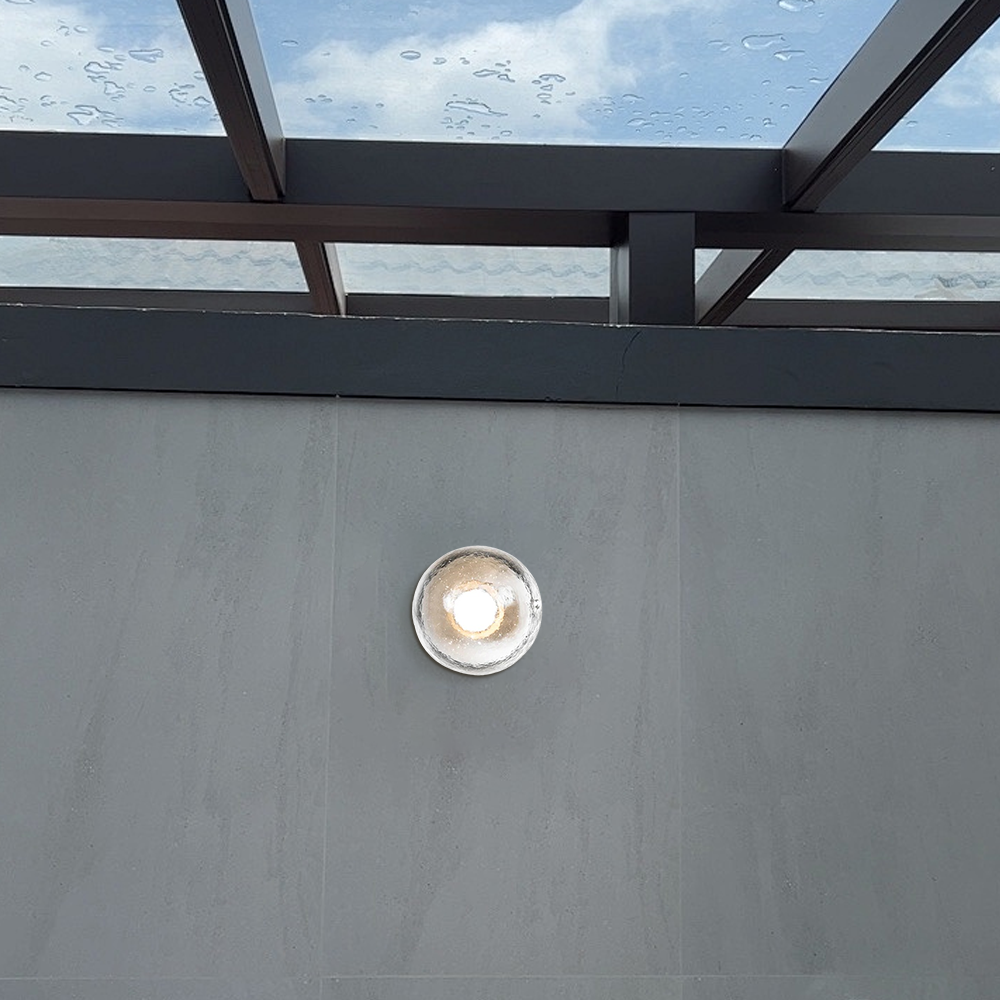 Modern Outdoor Wall Lamp - Clear Glass & Metal Round Design for Garden - Flindria