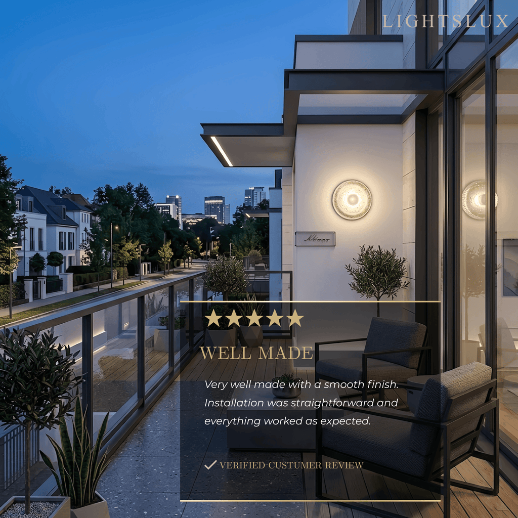 Modern Outdoor Wall Lamp - Clear Glass & Metal Round Design for Garden - Flindria
