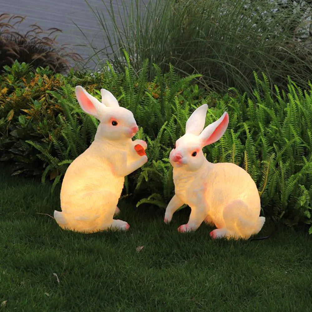 Easter Bunny Outdoor Light – Cute Sitting & Carrot Bunny Garden Lamp - Flindria