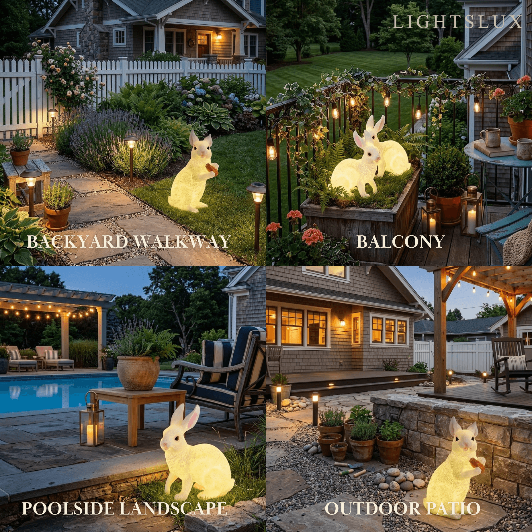 Easter Bunny Outdoor Light – Cute Sitting & Carrot Bunny Garden Lamp - Flindria