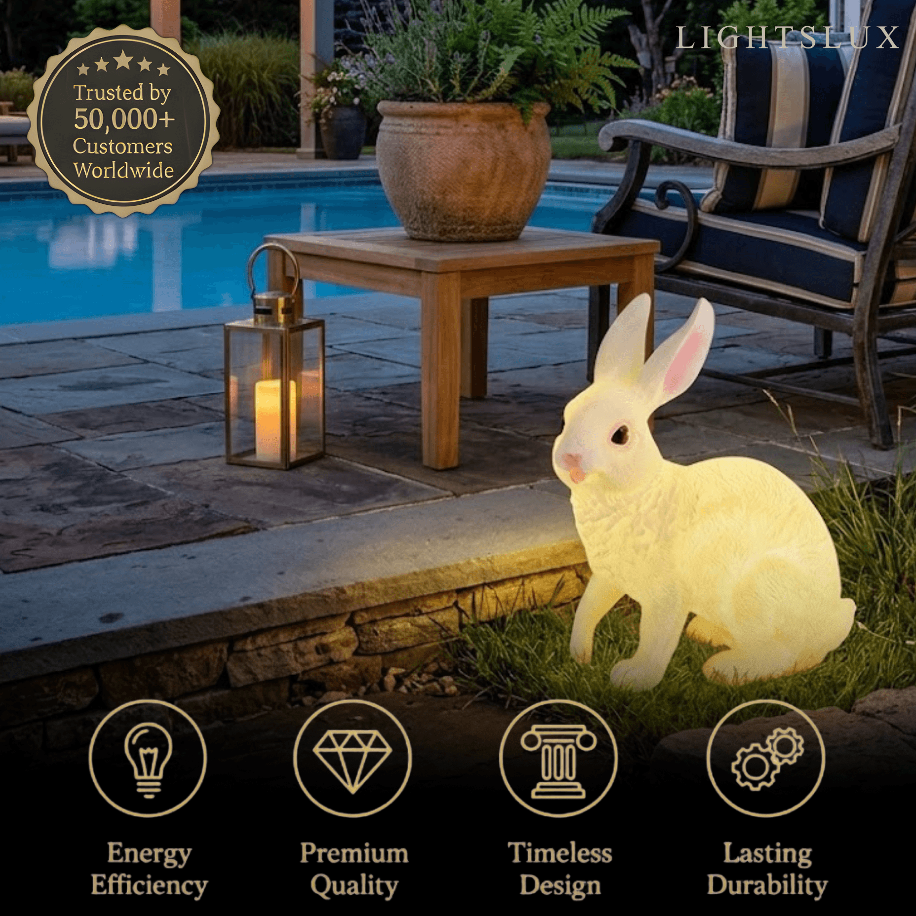 Easter Bunny Outdoor Light – Cute Sitting & Carrot Bunny Garden Lamp - Flindria