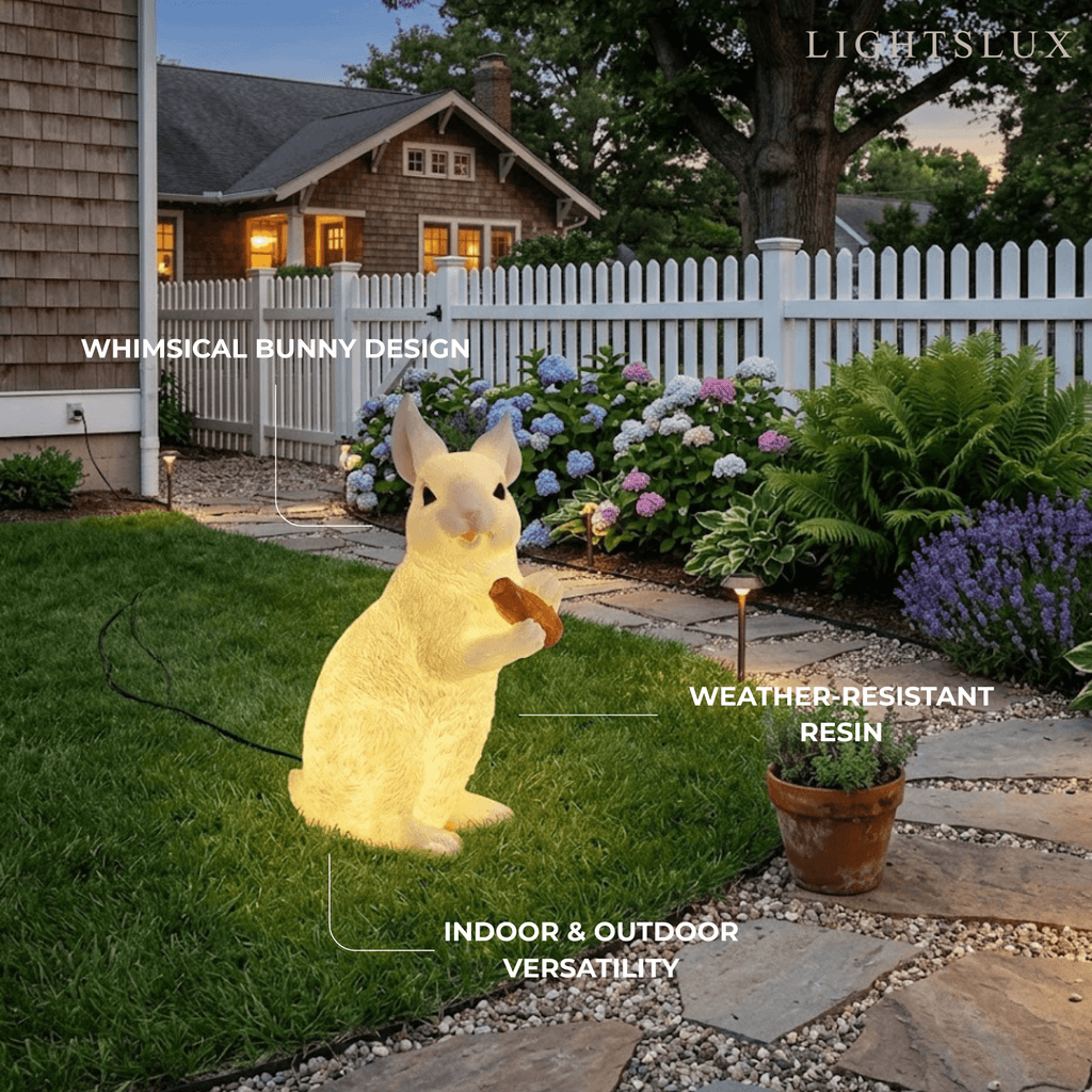 Easter Bunny Outdoor Light – Cute Sitting & Carrot Bunny Garden Lamp - Flindria