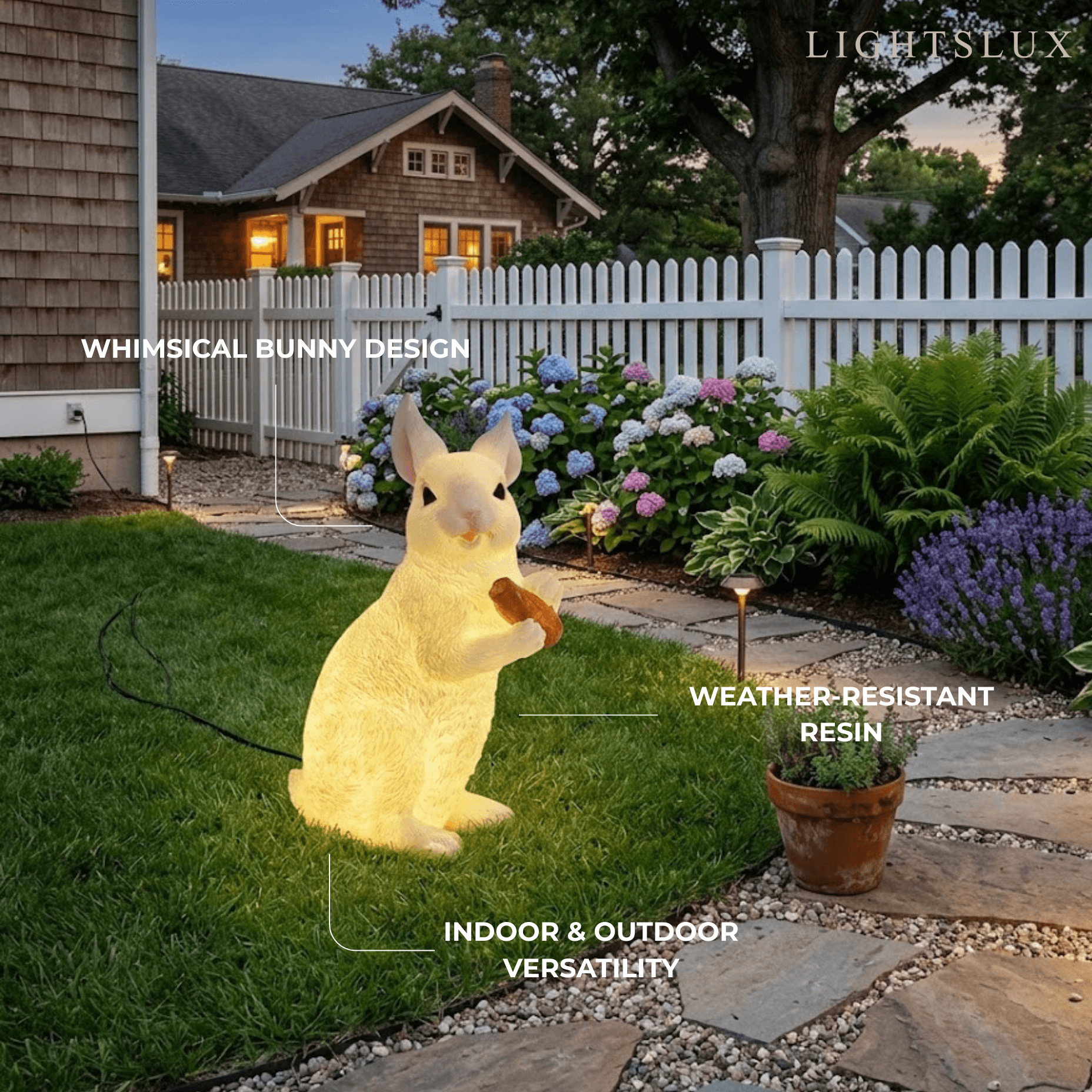 Easter Bunny Outdoor Light – Cute Sitting & Carrot Bunny Garden Lamp - Flindria