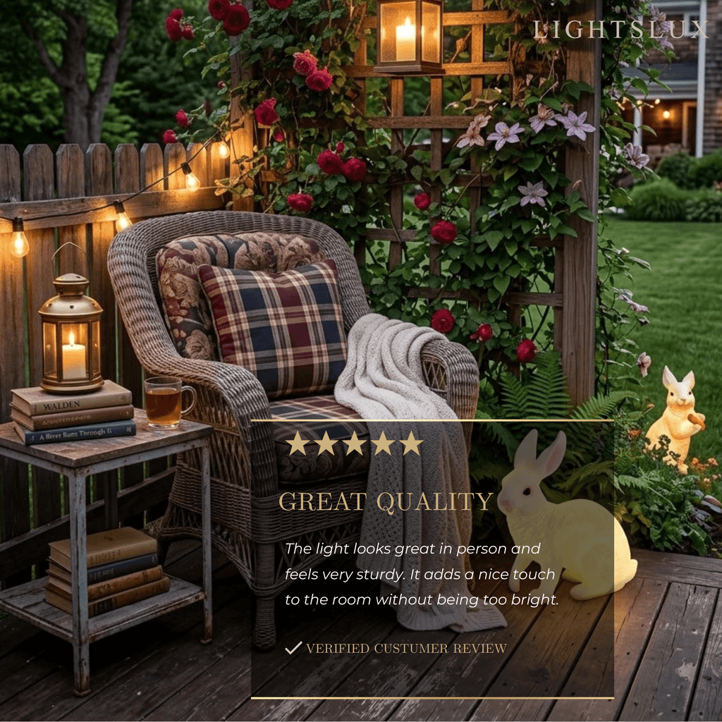 Easter Bunny Outdoor Light – Cute Sitting & Carrot Bunny Garden Lamp - Flindria