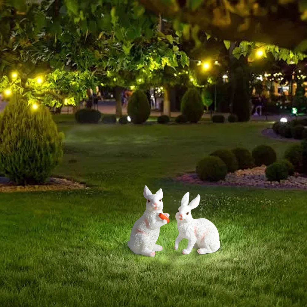 Easter Bunny Outdoor Light – Cute Sitting & Carrot Bunny Garden Lamp - Flindria