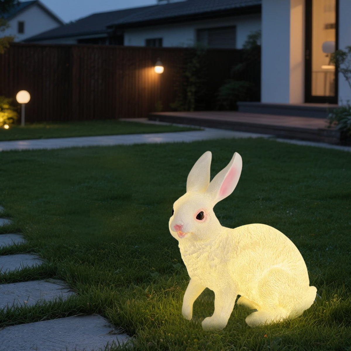 Easter Bunny Outdoor Light – Cute Sitting & Carrot Bunny Garden Lamp - Flindria