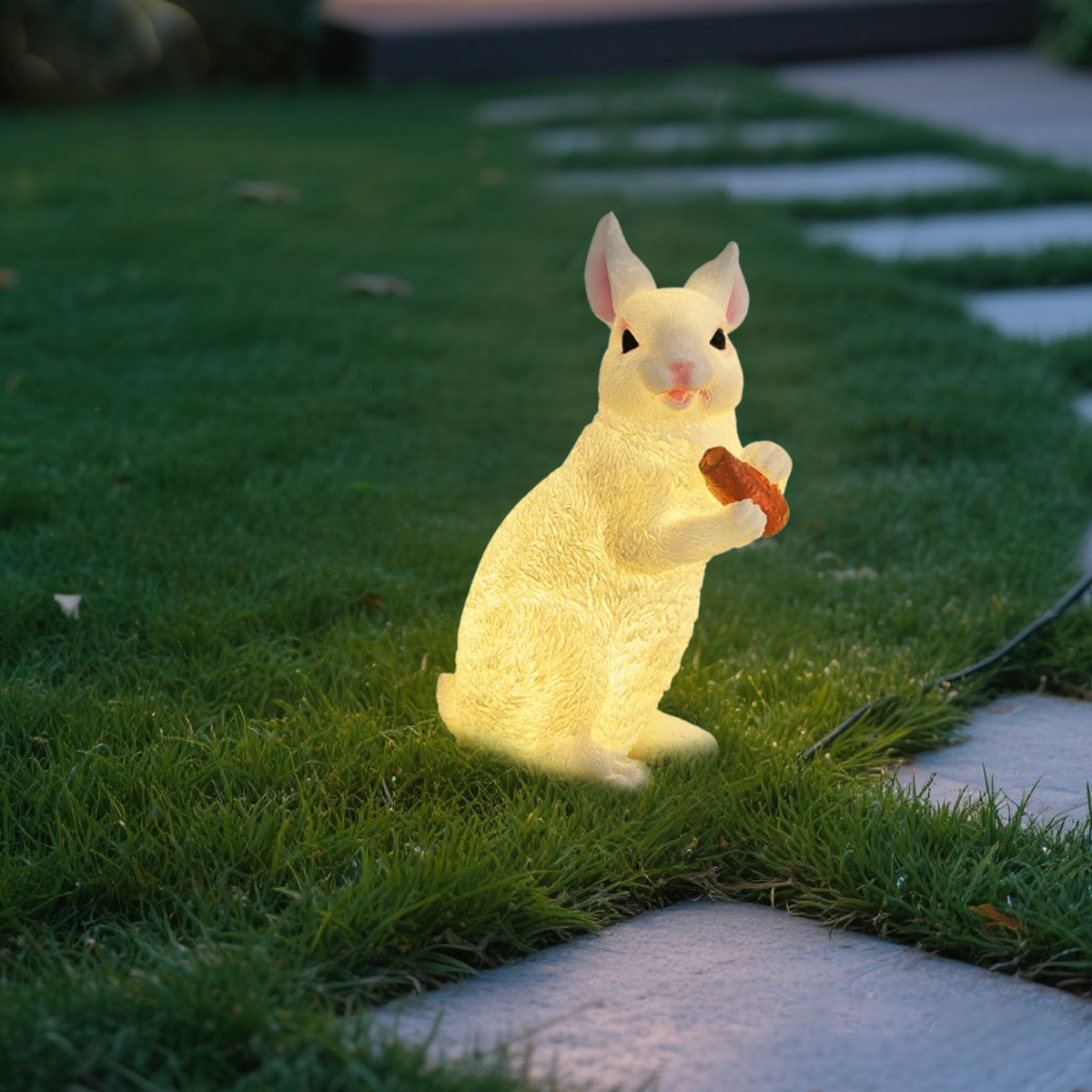 Easter Bunny Outdoor Light – Cute Sitting & Carrot Bunny Garden Lamp - Flindria