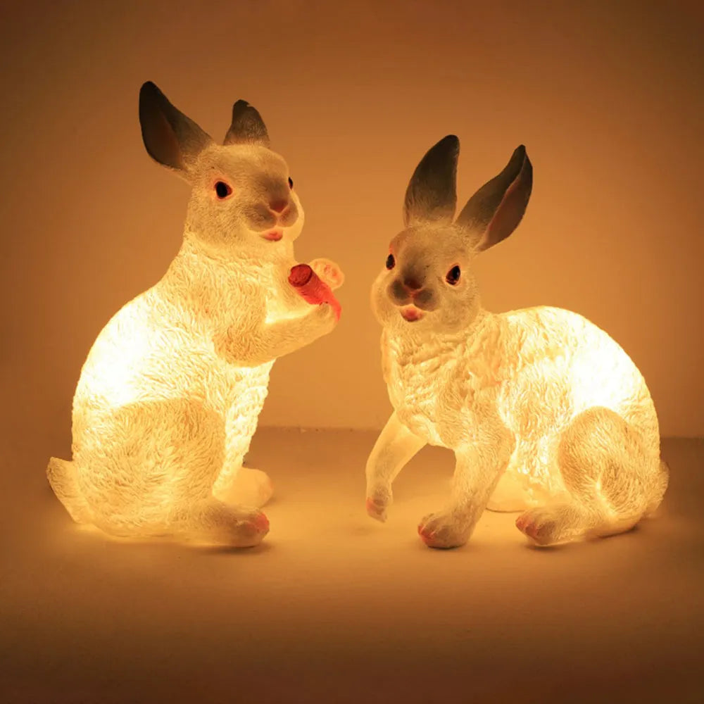 Easter Bunny Outdoor Light – Cute Sitting & Carrot Bunny Garden Lamp - Flindria