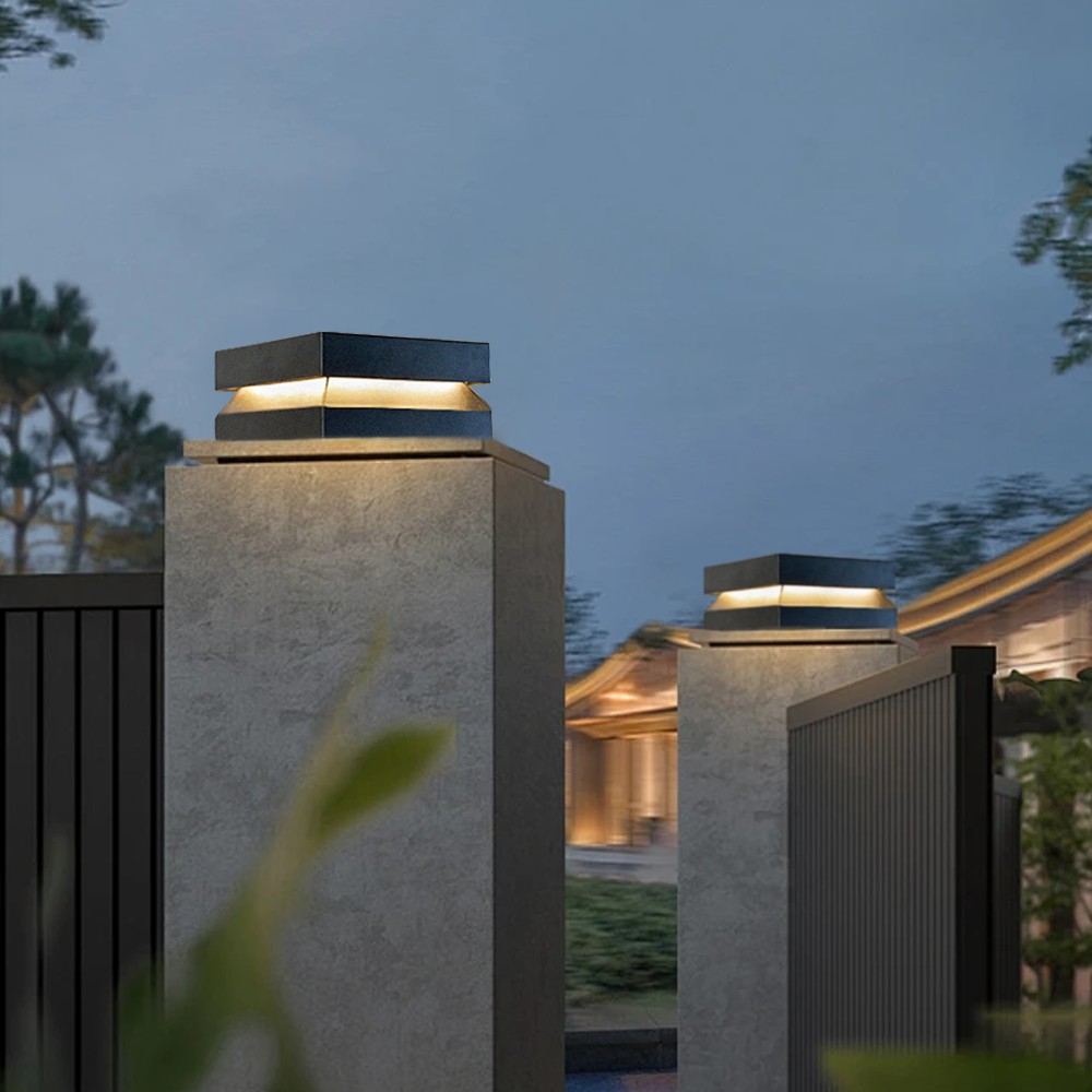 Lámparas de Pilar Solares Cóncavas Modernas – Metal Negro para Jardín/Camino - Flindria