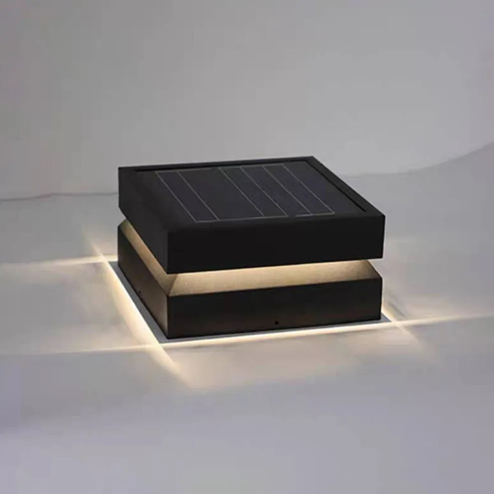 Lámparas de Pilar Solares Cóncavas Modernas – Metal Negro para Jardín/Camino - Flindria