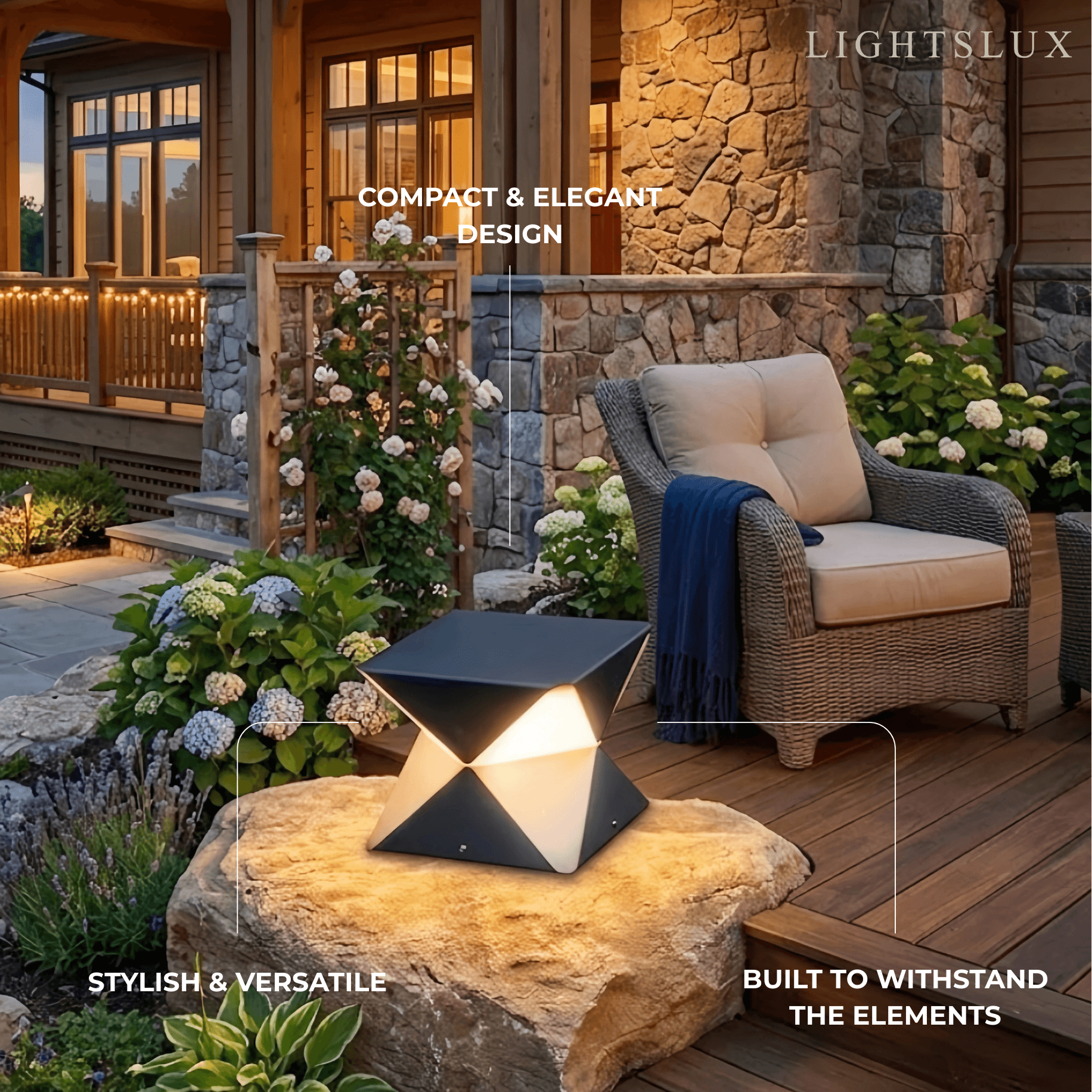 Lampadaire Extérieur Géométrique Moderne – Métal Noir & Verre pour Jardin/Terrasse - Flindria