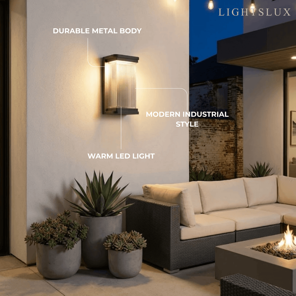 Lámpara de pared industrial para exterior - Diseño rectangular de metal negro para jardín - Flindria